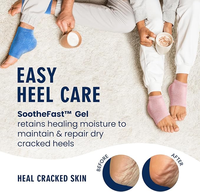Dr. Frederick’s Original Moisturizing Fuzzy Heel Socks - Cozy Gel-Lined Socks for Dry Cracked Heels - 2 Pairs - Overnight Foot Care with Olive Oil, Vitamin E - Gifts for Women & Men - Blue Haven