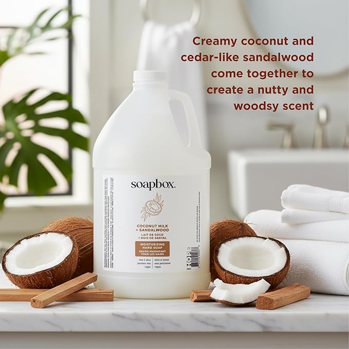 Soapbox Liquid Hand Soap Gallon Refill, Coconut Milk & Sandalwood | Vegan, Paraben Free, Moisturizing, Natural Hand Wash for Kitchen and Bathroom, 128oz Gallon Refill (Pack of 1)