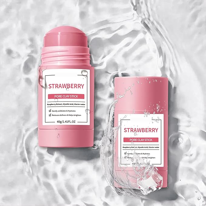 Clay Mask Stick, Deep pore Cleansing, Exfoliator Blackhead Remover Pore Cleanser Gentle Exfoliation Skin Brightening, Hydrating & Moisturizing Face Mud Mask for All Skin Types, Men & Women (Pink)