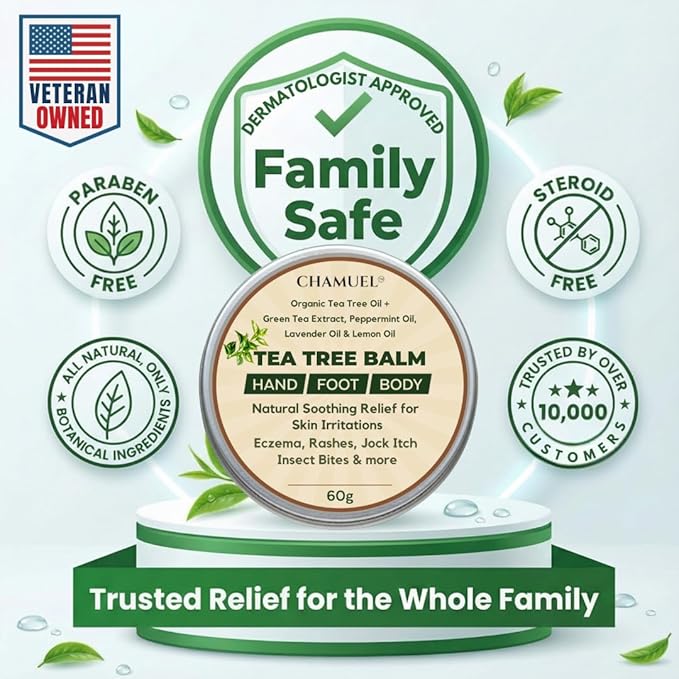 Chamuel Tea Tree Oil Balm – All Natural Moisturizing Cream for Dry Skin, Rough Hands, Cracked Heels, Cuticles & Feet – Hydrating Body Balm for Women & Men, 2-Pack