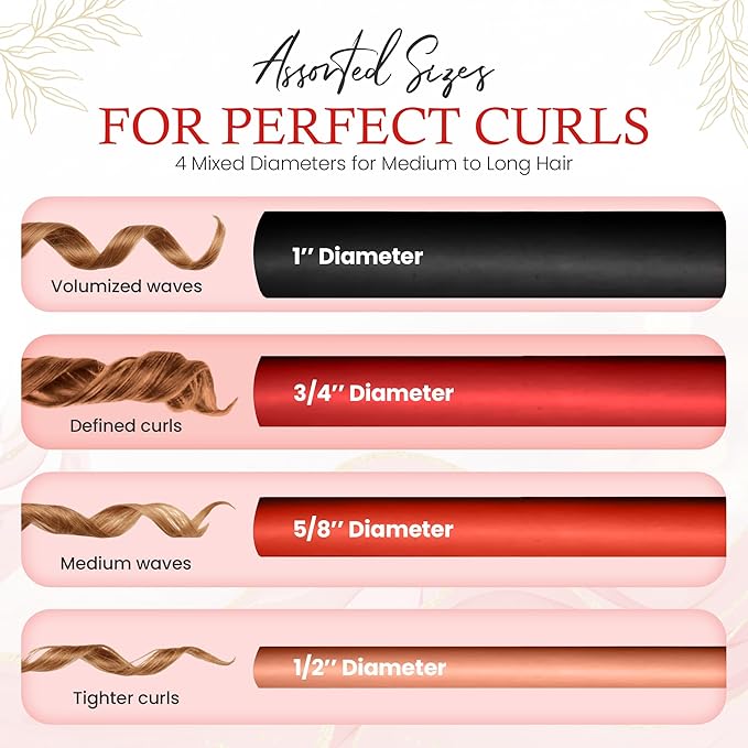 My Beauty Spot Flexi Rods Foam Hair Rollers 3/4" 5/8" and 1" Diameter Professional Salon Quality 12 Pcs Rubber Hair Rollers for Long, Medium and Short Hair (Multicolor)