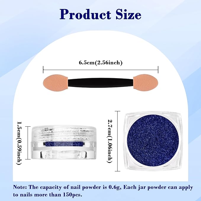 Chrome Nail Powder, Metallic Mirror Effect Holographic Shimmer Glitter Dust Manicure Decoration Nail Art Pigment for DIY Gel Polish Nail Art, Resin Craft, Salon, Gifts - Royal Blue