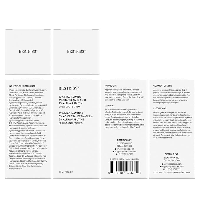 10% Niacinamide 5% Tranexamic Acid 2% Alpha-Arbutin Dark Spot Serum with Ceramides, Hyaluronic Acid Centella & Asiatica - Vegan Paraben Fragrance Cruelty Free 1 FL OZ