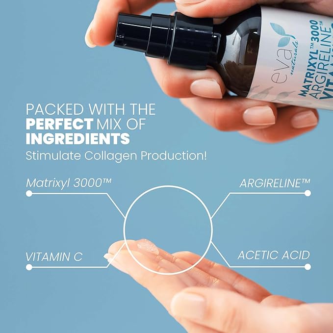 Eva Naturals Matrixyl 3000 & Argireline Peptide Serum for Face – Anti-Aging Collagen Booster with Vitamin C & Hyaluronic Acid – Reduces Appearance of Fine Lines, Smooths, Hydrates & Firms - 2 Fl Oz