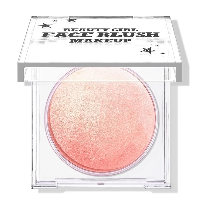 KYDA Baked Blush, Orange Glow Powder for Blush and Highlighter, High Glossy Finish, Lightweight Blendable Shimmer Blusher, Multiuse Baked Powder, 0.53 oz