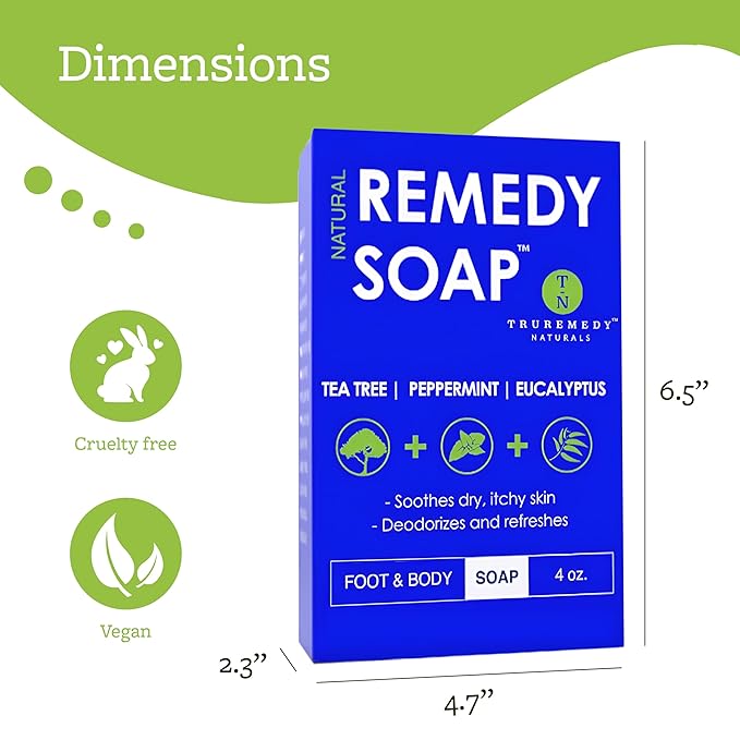 Truremedy Naturals Soap Bar for Men, Women - Tea Tree Oil Bar includes Peppermint, Eucalyptus - Remedy for Foot, Body, All Skin Types - Pack of 5