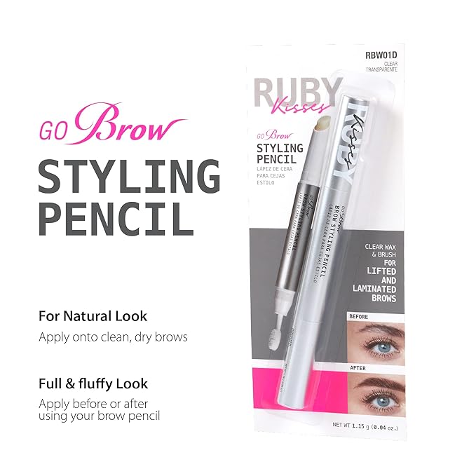 Ruby Kisses Brow Styling Pencil with Brush, Long-Lasting Eyebrow Wax, Clear Brow Shaper, Precision Sculpting & Shaping, Professional Quality, Easy Application
