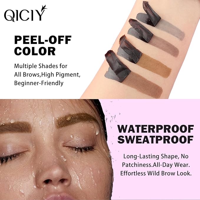 2PCS Peel Off Eyebrow Tint Gel, Semi-Permanent Color Brow Dye, Waterproof Long-Lasting Tattoo Eyebrow Gel for Fuller Defined Brows Makeup, Smudge-Proof, Easy Peel, Lasts Up To 24 Hours (Brown)