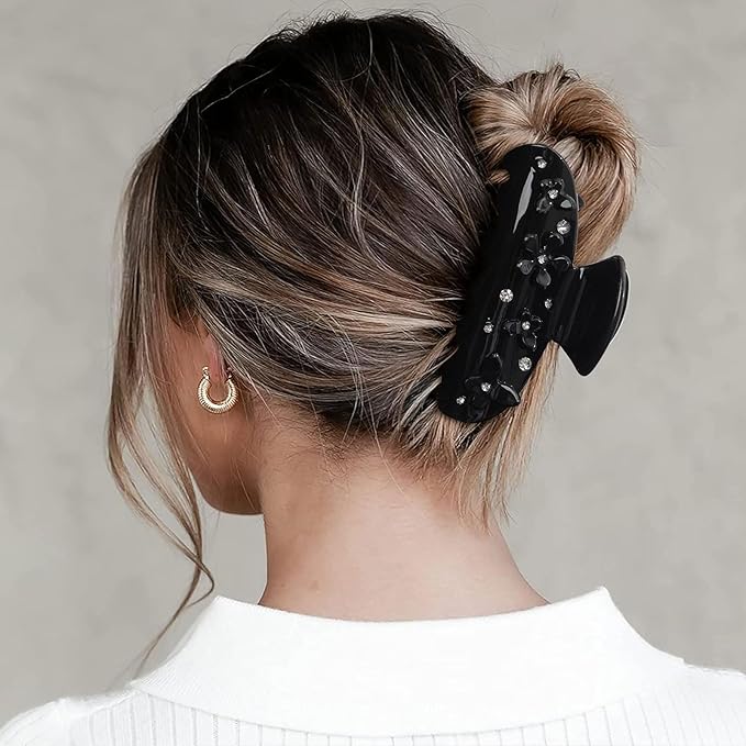 HAIMEIKANG 2 PCs Flower Acrylic Hair Claw Clips for Women - Non Slip Strong Hold Cute Non-slip Stylish Accessories for Thick Thin Hair