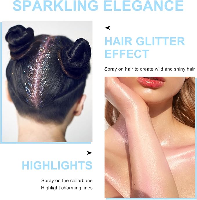 Hair and Body Glitter Spray, Shimmering Powder Sparkle Powder Makeup, Glitter Loose Sparkle Makeup for Body Highlighter,Festival Prom Rave Accessories (Sparkling Pink)