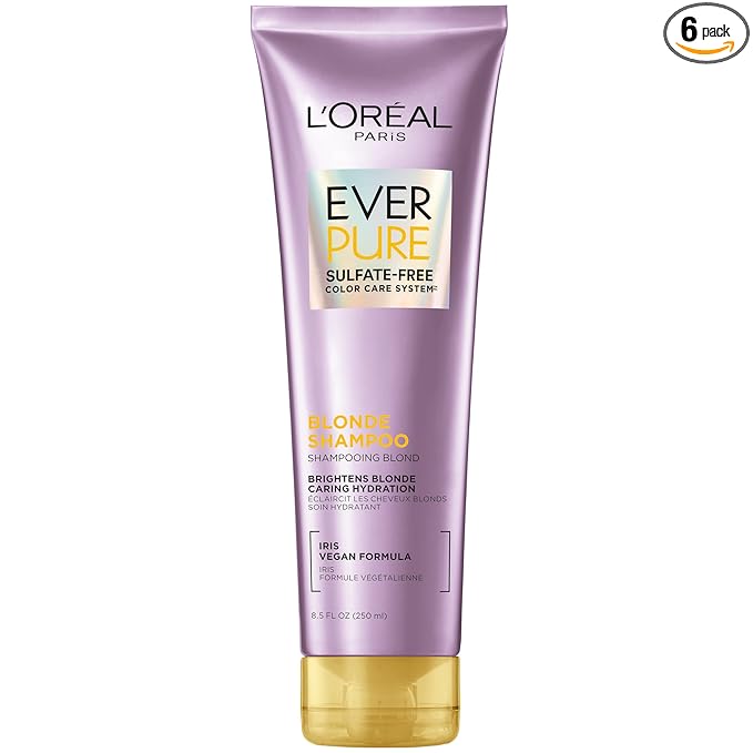 L'Oreal Paris Blonde Sulfate Free Shampoo for Color-Treated Hair,Neutralizes Brass + Balances,EverPure,8.5 Fl Oz (Packaging May Vary),(Pack of 6)