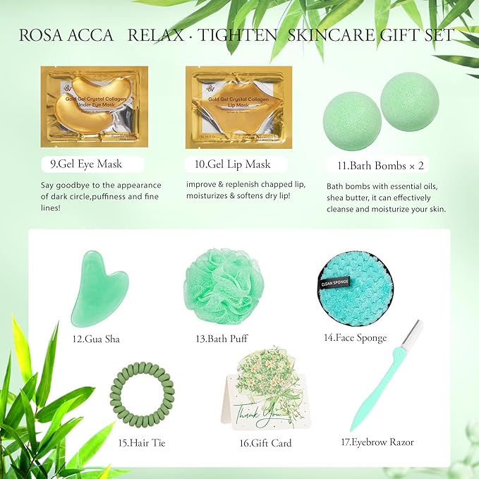 23 Pcs Mother's Day Gifts for Mom, Tea Tree Facial Skin Care Set, Bath and Body Gifts for Women & Men, Self-Care Relaxation Kit, Home Spa Gift Basket, Sheet Mask, Birthday, Christmas, Anniversary