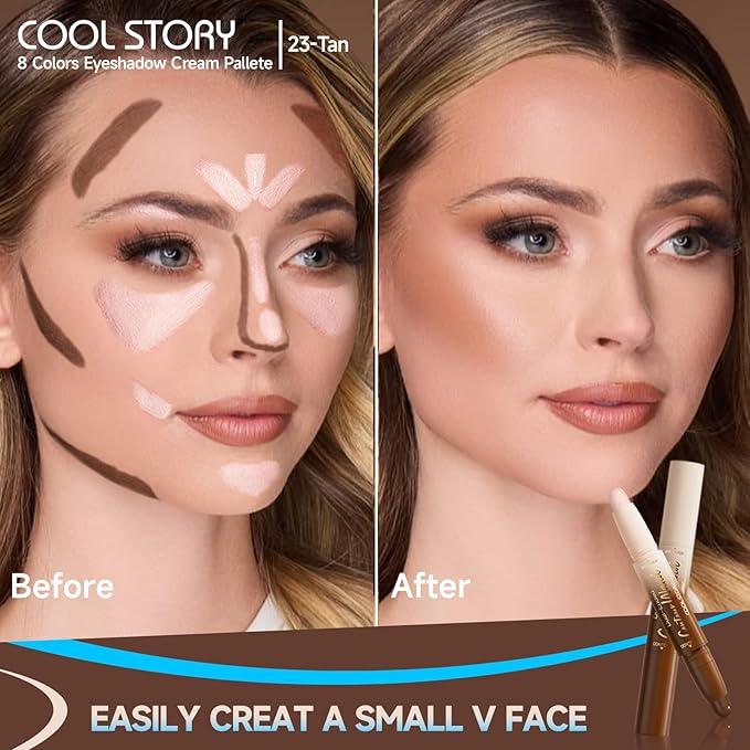 Dual-Ended Contour & Highlight Stick Cream Waterproof Contour Stick, Buildable Formula for Natural Definition and Sculpting, Flawless Cheeks, Jawlines, and Nose Contours(TAN)