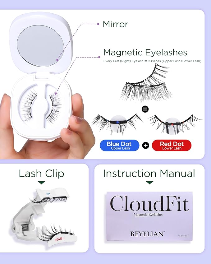 BEYELIAN Magnetic Eyelashes with Applicator Kit, Reusable Natural Look 3D Lashes, No Glue Needed Soft Magnetic Lashes for Eye Makeup-25B (Lightweight & Comfortable)