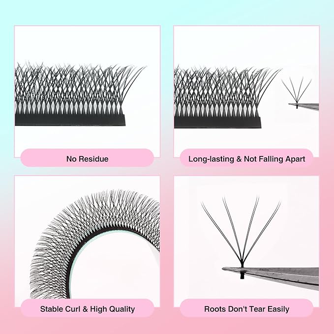 VAVALASH 4D Double Tips W Shape Eyelash Extension 4D WW Premade Fans 0.07 C Curl Volume Lash Extensions Easy Fanning False Lashes Matte Black Volume Premade Cluster W Lashes(WW-4D-0.07-C-8-15mm）