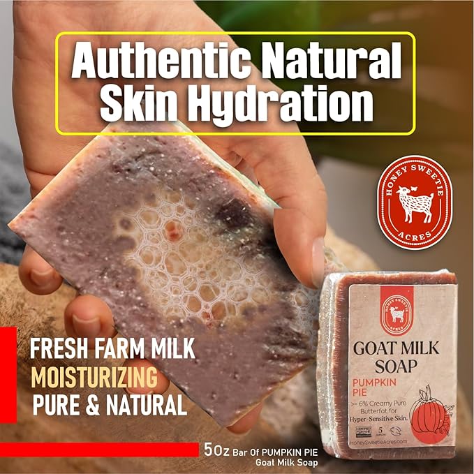 Honey Sweetie Acres Pumpkin Pie Goat Milk Soap - Handmade 5 oz Bar, Made with Natural Ingredients, Moisturizing & Gentle, Made in the USA