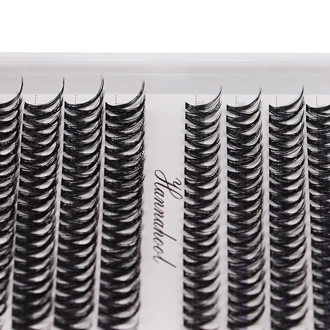 12rows-Large Tray Mixed 8-10-12-14-16mm/Mixed 14-15-16mm/Mixed14mm-16mm/Mixed 18-20mm Wide Stem Individual False Eyelashes Dramatic Black Cluster Eyelashes (MY009-12-14MM)