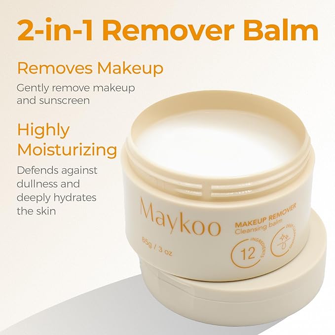 MAYKOO Makeup Remover Balm Hydrating Deep Cleansing Balm, Dissolves Heavy Waterproof Make Up, Gentle Oil Based cleanser for Face with Spatula, Makeup Removing for All Skin Types, 85 g/3 oz