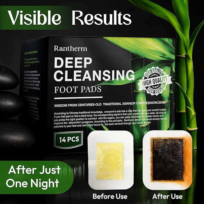 Foot Pads Patches for Deep Cleansing: Bamboo Wood Vinegar Ginger Feet Pads, 14 Packs