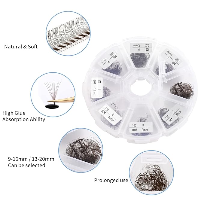 Volume Lash Extensions 10D Brown Premade Fans 500 PCS 0.07mm 9-16mm Mixed C/D Curl Short Stem Premade Volume Eyelash Extensions Pointed Base Fans by WENDY LASHES (500PCS-10D-0.07-C, 9-16mm MIXED)