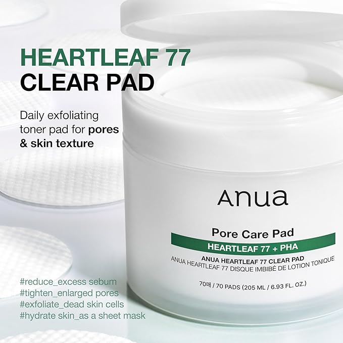ANUA Heartleaf 77 Toner Pads, Daily Exfoliating Toner Pad for Skin Texture with Centella & PHA, Dual-Textured Pore Pads for Sensitive Skin, Non-Comedogenic, Korean Skin Care, 70 Pads