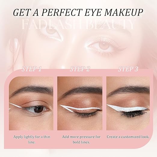 Eyeliner Liquid Eyeliner with Fine Brush for Smooth Application, Waterproof & Smudge-Proof Eye Liner, Long-Lasting Makeup, Highly Pigmented White Eyeliner Pencil, Cruelty-Free & Vegan, 0.6ml