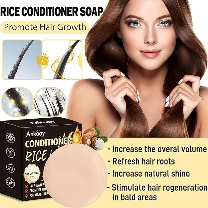 2 Pack Rice Water Shampoo and Conditioner Set for Hair Growth,Deep Cleansing for Scalp,Organic Protein & Vitamins for Damage Hair,Anti Hair Loss,Strengthen Hair Care for Volumizing,Smooth,Travel Soap