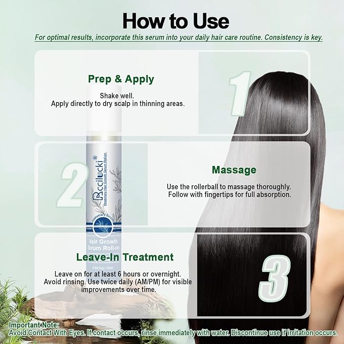 2PCS Rosemary Hair Growth Serum Roll-On, 25ml - With Polygonum Multiflorum, Platycladus Orientalis, Angelica Root, Aloe & Rosemary - Promotes Thicker, Fuller Hair, Non-Greasy Formula for Men