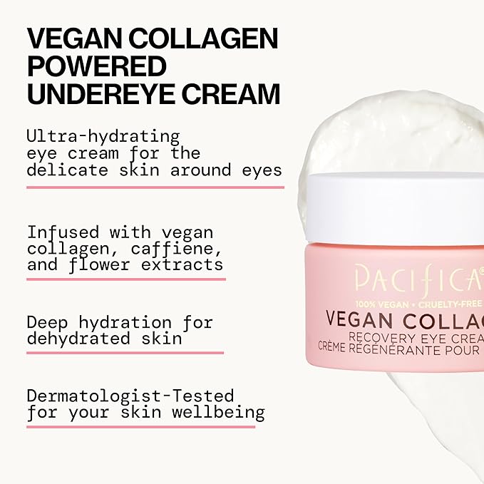 Pacifica Vegan Collagen Overnight Recovery Cream – 2-in-1 Anti-Aging Face Moisturizer & Under Eye Cream Night, Hydrating Collagen + Hyaluronic Acid & Caffeine Formula for Dry, Dull Skin Fragrance-Free