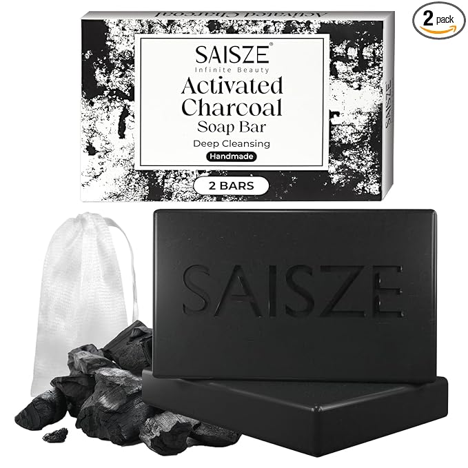Activated Charcoal Soap Bar for Acne and Oil Skin, Natural Black Soap for Face and Body Paraben and Sulfate-Free, 8 Ounce