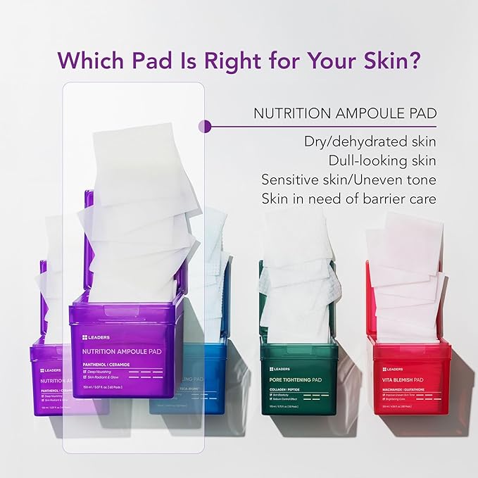 LEADERS Nutrition Ampoule Toner Pad - Deep Nourishing Hydrating for Glowing Skin | Vegan-Certified | Korean Skincare 60 Pads x 150ml