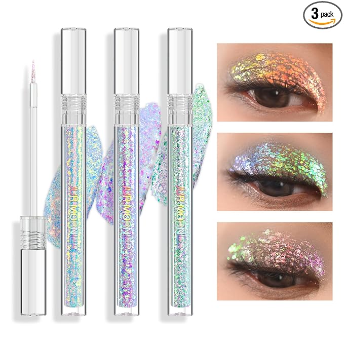 Multichrome Liquid Eyeshadow Set,3 Colors Multi-Dimensional Eye Liner Makeup,High Pigment Waterproof Metallic Eye Shadow,Ultre Fine Tip Glitter Eyeshadow (A01+A02+A03)