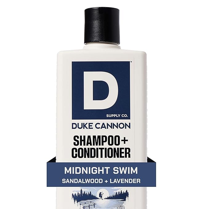 Duke Cannon 2-in-1 Shampoo & Conditioner for Men – Midnight Swim, 14 oz – Cooling, Strengthening Formula with Menthol, Tea Tree & Protein (Pack of 2)