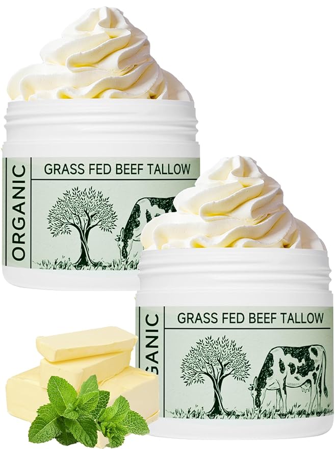 Beef Tallow, Beef Tallow for Skin, Tallow Face Moisturizer, 2 Packs Unscented Beef Tallow Blam Grass Fed Whipped Tallow Face Cream Nourishing Soothing Moisturizer Body Lotion Skin Care