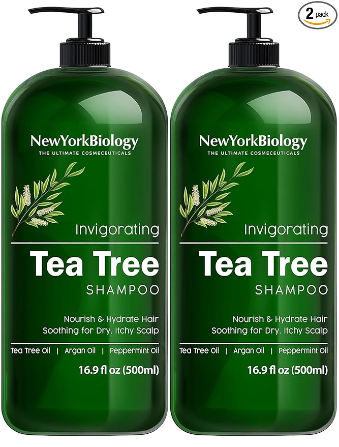 New York Biology Tea Tree Shampoo – Deep Cleanser – Relief for Dandruff and Dry Itchy Scalp – Therapeutic Grade - Helps Promote Hair Growth – 16.9 fl Oz - Pack of 2