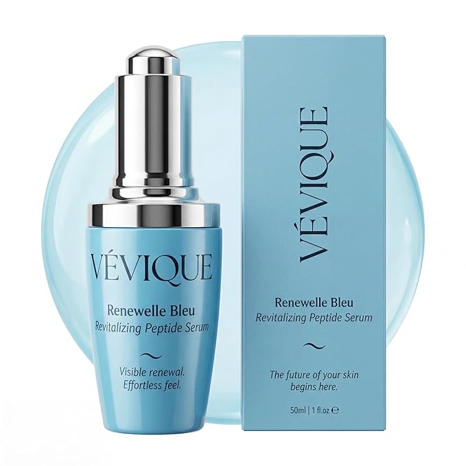 Renewelle Bleu - Multi Peptide Serum with Copper Peptides (GHK-Cu), Epidermal Growth Factor (EGF), Niacinamide & Ceramides, Firming Face Serum for Fine Lines, Hydration & Radiance, 1 Fl Oz