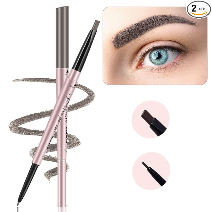 Eyebrow Pencils 2-Pack, Professional Brow Pencil Dual Tips Retractable Waterproof Natural Eye Brows Makeup, Khaki Brown