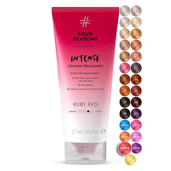 FOUR REASONS Color Mask INTENSE Ruby Red (27 shades) - Semi Permanent Red Hair Dye for Lightened and Colored Hair, - Intensive Toning Treatment, 100% Vegan Conditioner - Cruelty Free, 6.76 fl oz