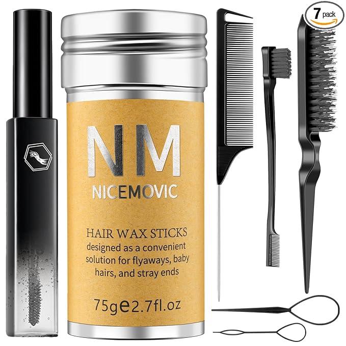 Slick Back Hair Brush Wax Stick Set for Flyaways Stocking Stuffers for Kids Women Christmas/Birthday Gifts Hair Accessories for Women Girl Teen Girls Trendy Stuff, Hair Styling Tools Baby Hairs Gel