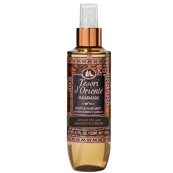 Tesori d’Oriente Hammam Hair & Body Mist for Women & Men, 6.7 fl oz, Warm Floral Citrus Scent with Orange Blossom & Argan Extract, Refreshing, Layerable Fragrance for Skin & Hair