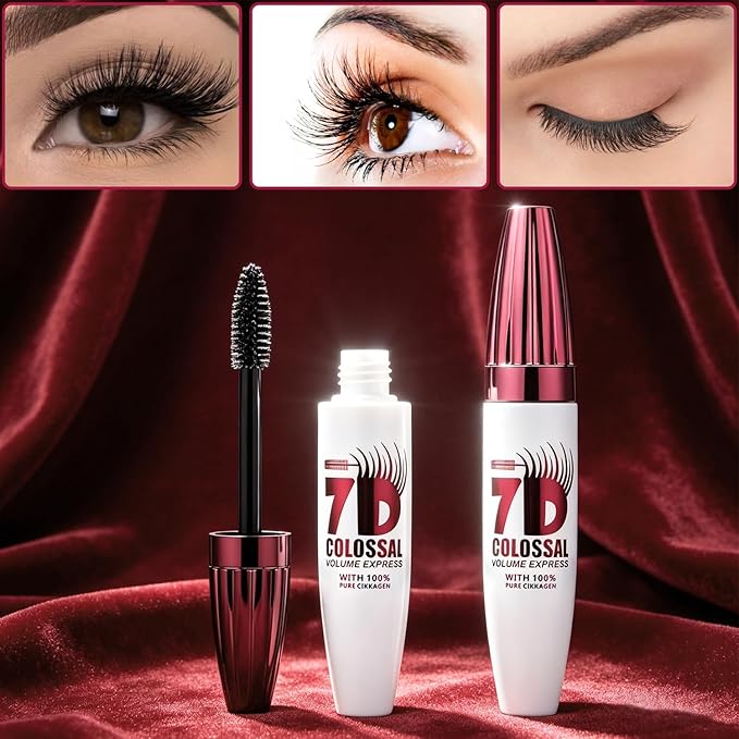 7D Waterproof Mascara 2pack,Volumizing&Lengthening Mascara, Long Lasting Smudge Proof Mascara,Black Buildable Thickening Mascara for Eyelashes,Thickening Eye Makeup for Defined Curl,For Women and Girl