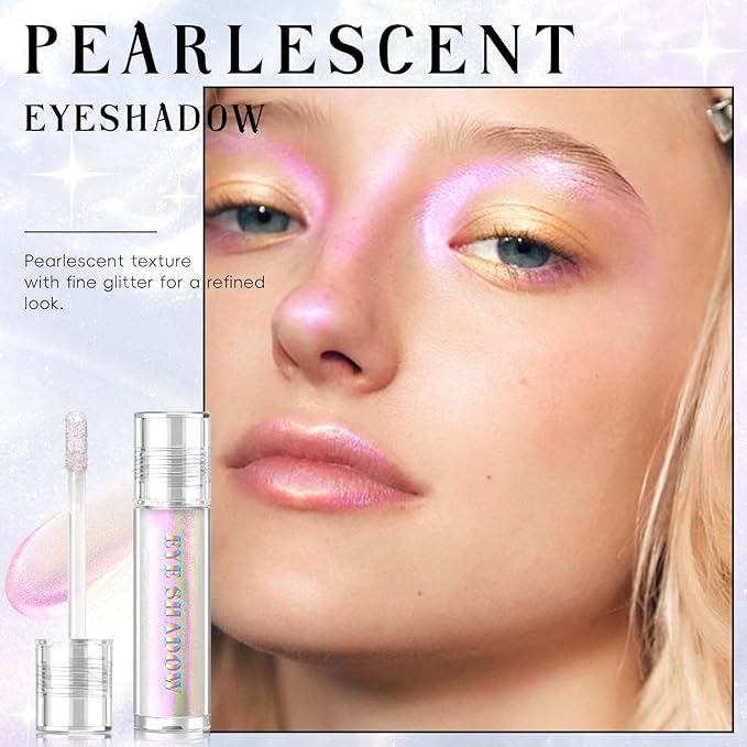 HOSAILY Liquid Glitter Eyeshadow, Shimmer Chameleon Holographic Metallic Multichrome Highlighter, Long Lasting Waterproof White Purple Eye look, Sparkling Quick Dry Face Eye pigmented Makeup 04