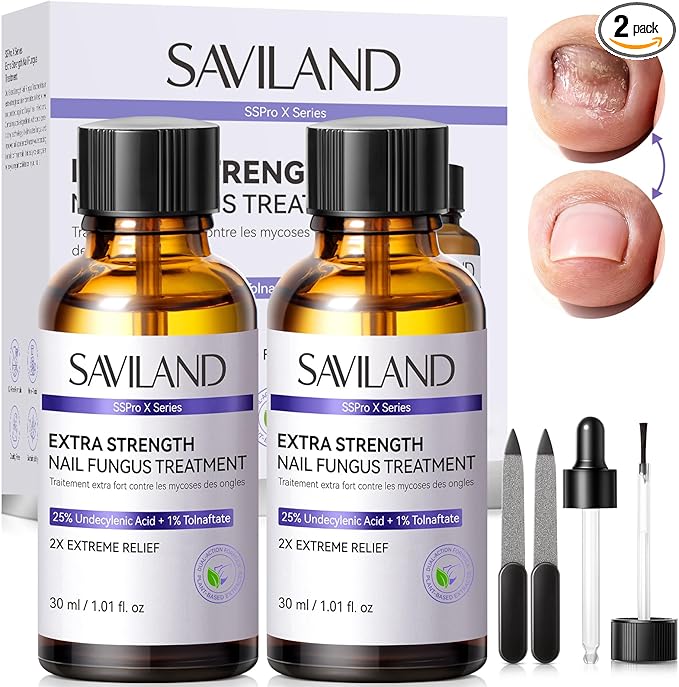 SAVILAND Toenail Fungus Treatment Extra Strength FSA-HSA: 2X Extreme Nail Repair for Discolored and Damaged Nails Toenail Softener Yellow Toenail Foot Toe Thick Nail Fungus Treatments Solution 2 fl oz