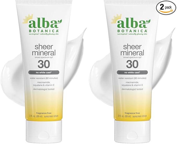 Alba Botanica Sunscreen Lotion, Sensitive Mineral, SPF 30, Fragrance Free, 3 oz (Pack of 2)