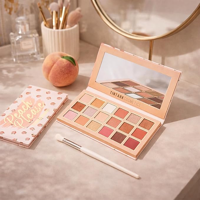Tintark Peach Please Eyeshadow Palette, 18 Colors Matte Shimmer Metallic Pink Nude Shades, Highly Pigmented Blendable Long Lasting Powder Makeup Kit