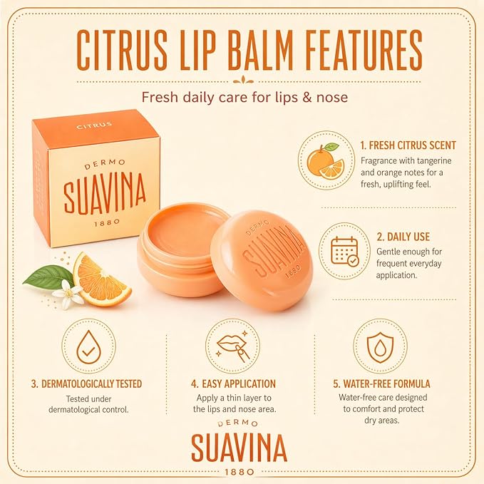 Suavina Extreme Dry Lip Repair Balm – Intensive Treatment for Cracked Lips, Cold Weather Lip Therapy with Natural Ingredients & Citrus Essential Oils – 0.3 oz