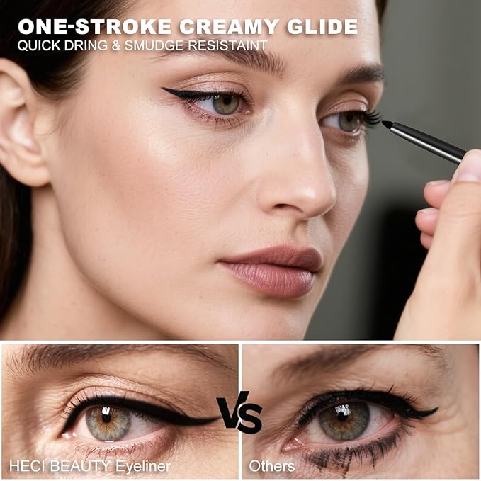 HECI BEAUTY Sharpenable Gel Eyeliner Pencil, Multi-Use Longwear Eyeliner Pencil, Ultra-Smooth Tip Eye Makeup with Up to 24HR Wear, Waterproof & Smudge-Proof -Black