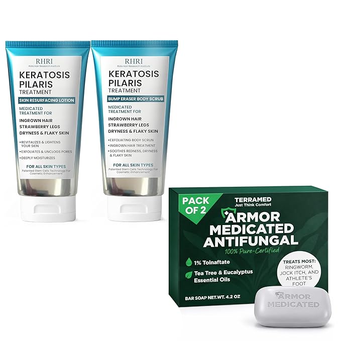 KP Bump Eraser Body Set & Antifungal Soap | Keratosis Pilaris Treatment, Exfoliating Body Scrub, Lotion & Ingrown Hair Care | Medicated Jock Itch, Ringworm & Athlete’s Foot Relief
