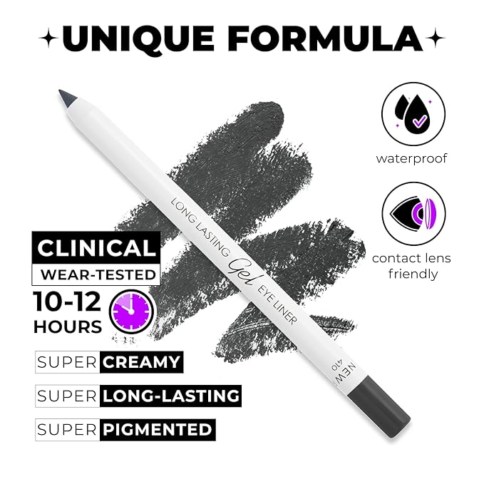 Lamel No Smudge Gel Eyeliner - Charcoal Grey - Waterproof Eyeliner Pencil - 10-Hour Wear, Sharpenable, Contact Lens Friendly, Vegan - Creamy & Sweat Proof Pencil - Highly Pigmented - 410 Shade