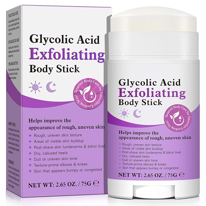 Glycolic Acid Stick - AHA 7% + BHA 0.5% for Rough Bumpy Skin & KP, Gentle Exfoliator with Shea Butter, Fragrance Free, All Skin Types, 2.65 oz